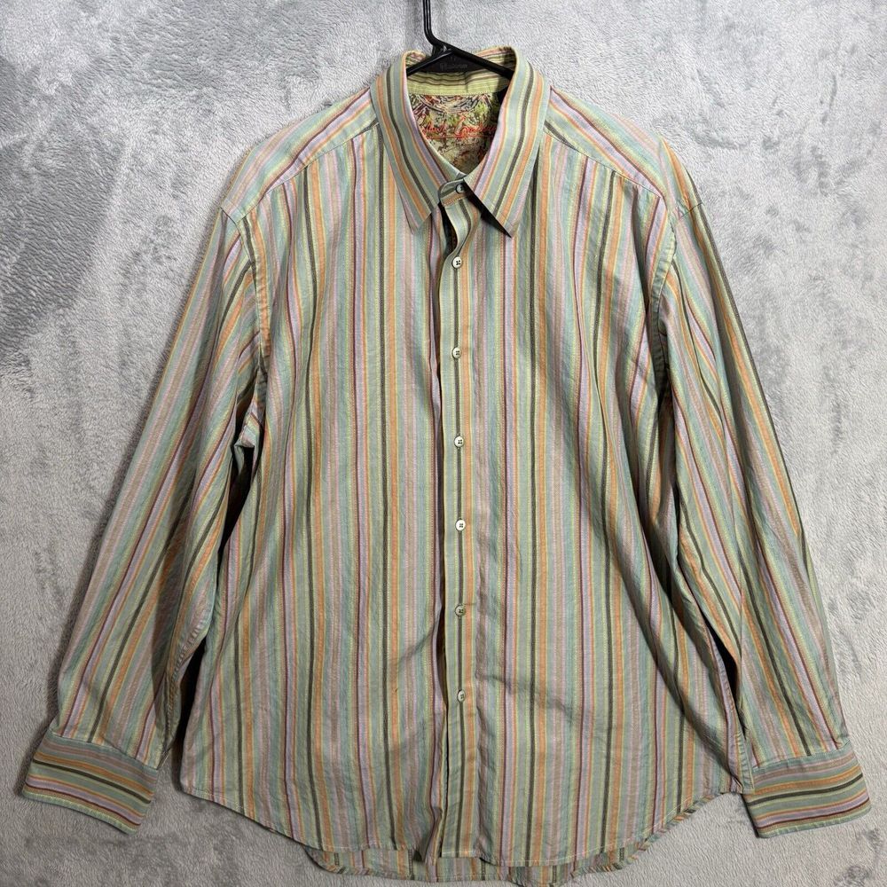 Robert Graham Shirt Mens‎ XL Multi Colored Striped Button Up Flip Cuff Preppy